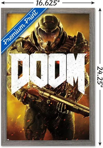 Miniatura 3 de Doom - Póster de pared marino, 22.4 pulgadas de largo x 14.7 pulgadas, versión enmarcada en madera de granero