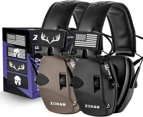 Miniatura 8 de ZOHAN Orejeras de tiro electrónicas con parches, 2 paquetes de protección auditiva para tiradores, reducción de ruido NRR 23dB, auriculares de Con