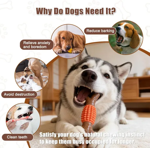 Miniatura 3 de SCHITEC Juguete masticable para perros para masticadores agresivos, palo de dentición de nailon grande y goma resistente con sabor a madera de arce
