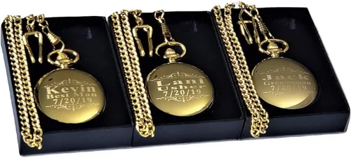 Miniatura 4 de Juego de 3 relojes de bolsillo con grabado personalizado para hombre o mujer, reloj personalizado con cadena y caja incluida, grabado incluido