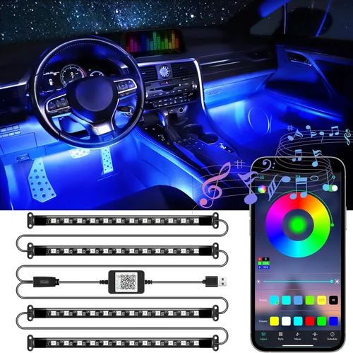 LivTee Luces Interiores de Acento para Auto, Luces Interiores Inteligentes para Auto con Control de Aplicación, Luces LED RGB con Modo de Música y