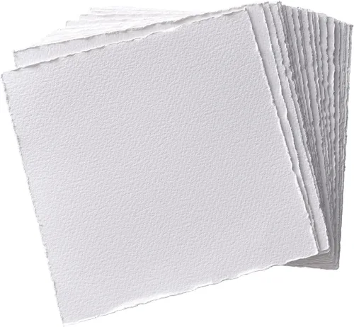 Deckle Edge Papel de acuarela, 100% algodón, 140 libras, 300 GSM, 8 x 8 pulgadas, 30 hojas de papel mixto para técnica seca y húmeda, sin ácidos,
