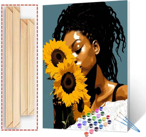 Miniatura 31 de Pintura por Números Afroamericana DIY Pintura Acrílica Kit de Pintura por Números para Niños Adultos Principiantes Chica Negra de Moda DIY Pintura