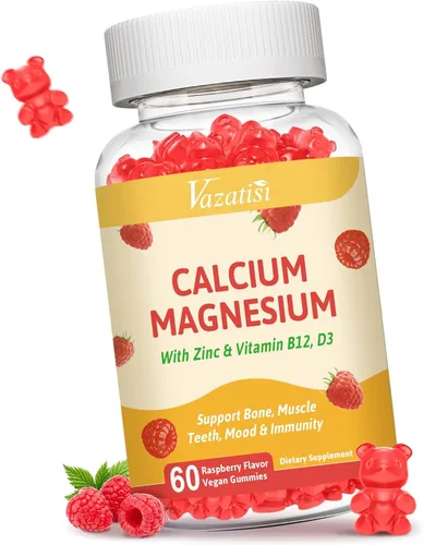 Gomitas de calcio con magnesio, zinc, vitamina D3 y B12, suplementos de calcio para mujeres y hombres, apoyo a los huesos, músculos e inmunidad, 60