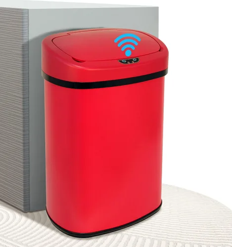 Bote de basura automático de 13 galones, con sensor de movimiento y sin tacto, de acero inoxidable cepillado con tapa, diseño silencioso, cubo de