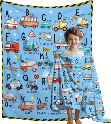 ABC Truck - Manta de transporte del alfabeto de camión, súper suave y acogedora para decoración del hogar, sofá, cama, sofá, 40 x 30 pulgadas, extra