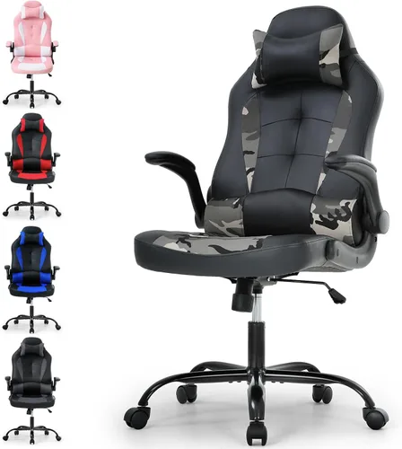 Miniatura 11 de Silla de juegos de oficina de carreras, silla de escritorio ejecutiva de respaldo alto con reposacabezas, soporte lumbar de masaje, color negro