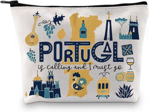 Portugal Bachelorette Party Gift: Bolsa de maquillaje de viaje - Portugal está llamando, debo ir, Bolsa Must Go Portugal, Bolsa de cosméticos de