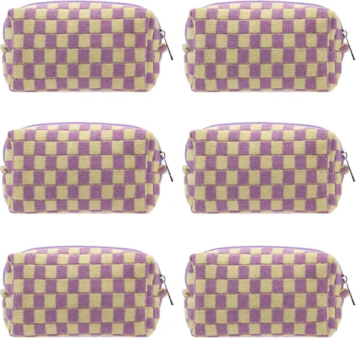 Miniatura 59 de PAZIMIIK Bolsa de Maquillaje a Cuadros para Bolso Portátil con Cremallera, Estuche Pequeño de Cosméticos para Accesorios de Viaje, Azul Ártico
