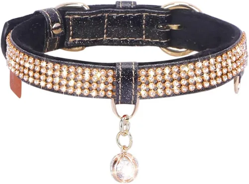 Miniatura 13 de Collar para gatos y perros, [brillos de imitación de diamante] Cuero sintético prémium con dije, collares ajustables para gatos grandes y perros