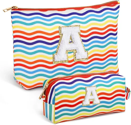 Miniatura 57 de Bolsa de viaje de maquillaje con monograma de 2 piezas para regalos de niñas adolescentes, bolsa de cosméticos para niñas, bolsa de aseo de viaje