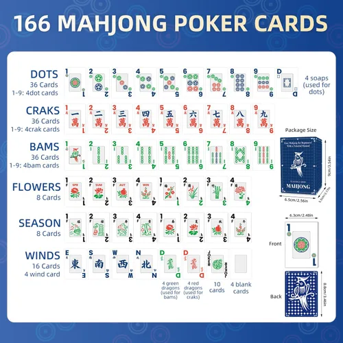 Miniatura 5 de 166 cartas Mahjong - Material de PVC impermeable y antideslizante, fuente grande para una fácil lectura, duradero y portátil, ideal