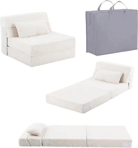 Miniatura 36 de Tiita Sofá cama plegable tamaño individual, colchón convertible con almohada, colchón de pana gruesa para el suelo, sofá cama con bolsillo lateral