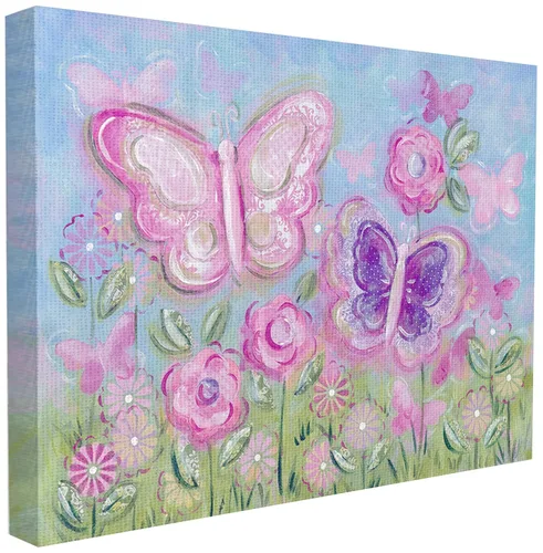 Stupell Industries The Kids Room by Stupell - Lienzo decorativo para pared, diseño de mariposas pastel en un jardín, 24 x 30, diseño de la artista