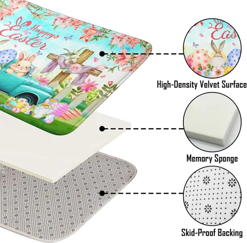 Miniatura 5 de Lutto Cortina de ducha de Pascua, cortinas de ducha de primavera para baño, juego de baño de Pascua con flor de conejo para decoración de baño, 72 x