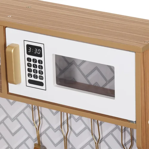 Miniatura 7 de Conjunto de Juguete de Cocina de Madera con Luz, Juego de Cocina de Pretensión para Niños, Juego de Cocina de Juguete con Fregadero, Horno