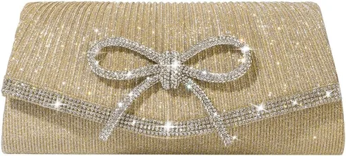 Miniatura 13 de Bolso de mano con lazo brillante para mujer con diamantes de imitación de purpurina para boda, fiesta, graduación, bolsa de noche elegante, caja