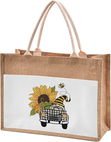 Miniatura 16 de CaTaKu Divertida bolsa de yute con asas y cremallera para gatos, bolsa de arpillera reutilizable con bolsillo frontal de lona, regalo para bodas, 12