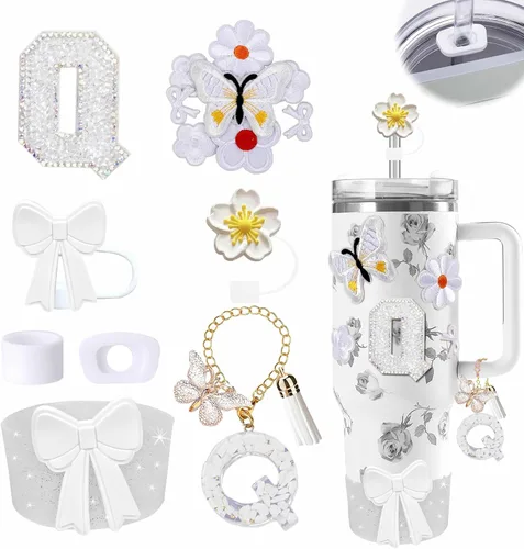 Miniatura 100 de 15 piezas de set de accesorios para vaso Stanley Cup 30oz 40oz con asa, incluye cubierta de pajita de silicona y bota, encanto de asa, encantos