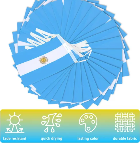Miniatura 4 de Bandera de cuerda argentina en pendón, pequeña mini bandera argentina en guirnalda, decoración nacional del país para escuela, fiesta, eventos