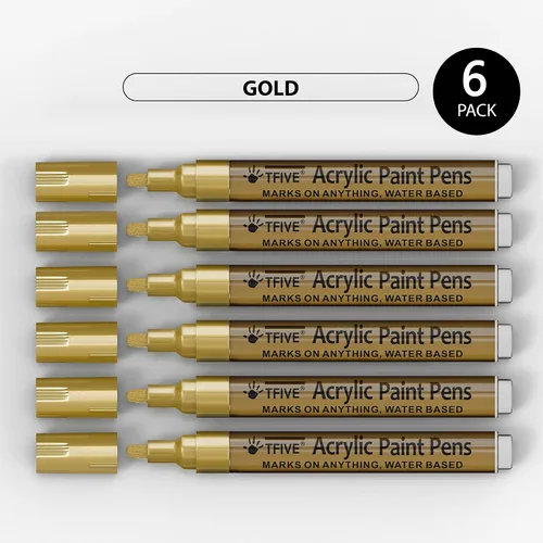 Miniatura 7 de Rotuladores de pintura acrílica dorados, punta media de 0.079 a 0.118 pulgadas, paquete de 6 bolígrafos de pintura permanente a base de agua dorados