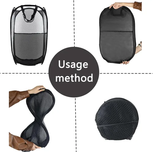 Miniatura 3 de Cesto de Ropa Plegable Pop Up, Cesta de Ropa de Malla Plegable Extra Grande, 28" x 16" x 16" (Negro)