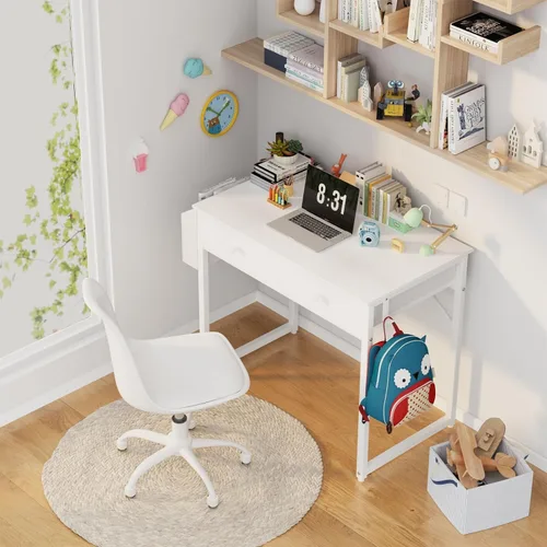 Miniatura 2 de Lufeiya - Escritorio pequeño blanco para niños con cajones para dormitorio, escritorio de 32 pulgadas para oficina en casa con cajón
