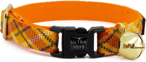 Ultra Joys Collar de gato con campanas - Separable para gatitos y gatos - Estampado a cuadros naranja pequeño Solo cuello a cuadros