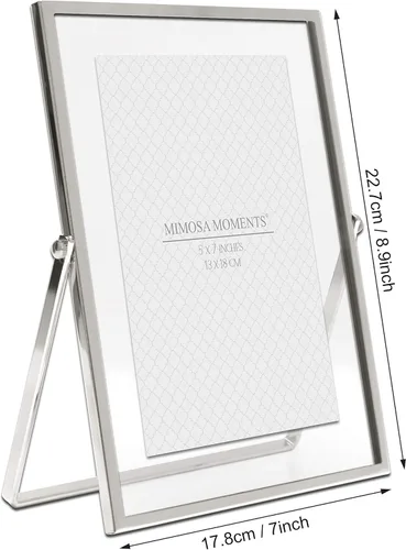 Miniatura 4 de Marco flotante de metal para fotografías Double Glass Tabletop Display, Modern Minimalist Photo Frame for Home & Office Decor, 5x7 Photo Frame
