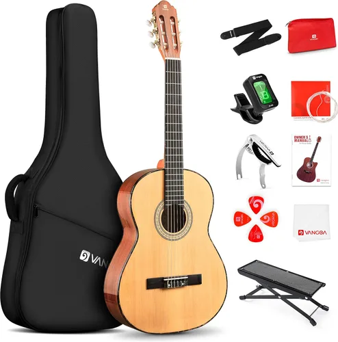 Vangoa Guitarra clásica, cuerdas de nailon de 39 pulgadas, guitarra española para principiantes de tamaño completo con tapa de abeto y respaldo de