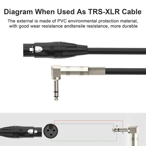Miniatura 3 de TRS de ángulo recto de 0.250 in a XLR hembra, ángulo recto TRS de 1/4 pulgadas a XLR hembra de 3 pines, para altavoces, escenario, DJ y más