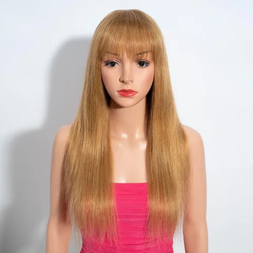 Miniatura 14 de Rebecca Fashion Pelucas lacias de 14 pulgadas con flequillo, pelucas de cabello humano para mujeres negras, sin encaje frontal, pelucas de cabello