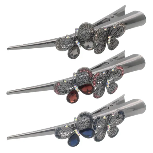 Fashion & Lifestyle Juego de 3 pinzas de corte de cocodrilo grandes de aleación de metal para mujeres y niñas, horquillas de sujeción bastante