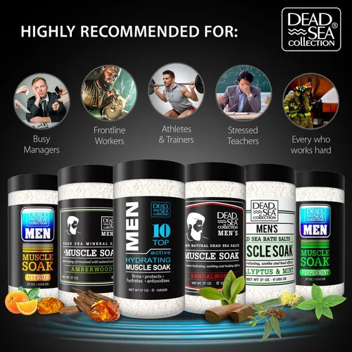 Miniatura 5 de Dead Sea Collection Sales de baño para hombres con aceite de madera de ámbar – baño de recuperación muscular – Sal pura del mar muerto para hombre