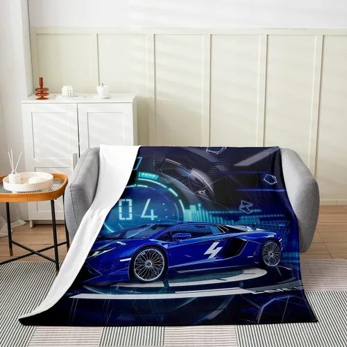 Miniatura 12 de Erosebridal Manta roja de coche de carreras para niños y adolescentes, manta fresca de coche de carreras de 40 x 50 pulgadas, manta de forro polar