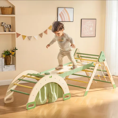 Miniatura 9 de ROBOTIME Juguetes de escalada 5 en 1 para niños pequeños, juego de escalada Pikler de 3 piezas para niños pequeños, juego de triángulo