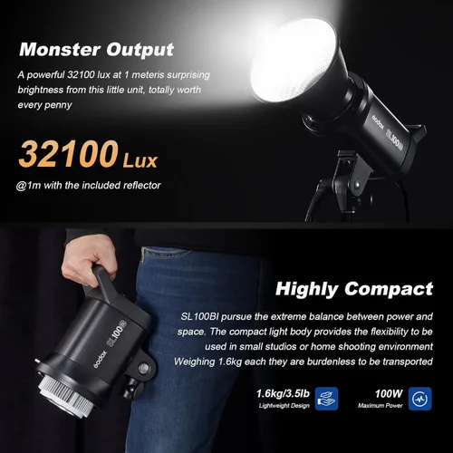 Miniatura 6 de Godox Paquete de 2 kits de iluminación LED COB profesional SL100Bi, kit de luz continua bicolor con 2 soportes de luz, 2 cajas de luz, 1 reflector 5