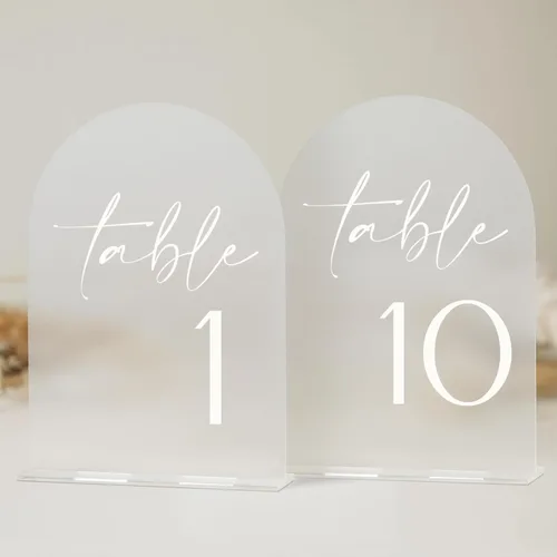 Miniatura 21 de Números de mesa de acrílico de arco negro con soportes 1-15, letrero acrílico arqueado negro de 5 x 7 pulgadas y base, números de mesa de arco