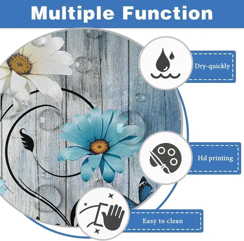Miniatura 3 de AAtter Cortina de ducha floral azul rústica boho gris blanco amarillo margarita naturaleza negro botánico telón azul verdoso turquesa tela única