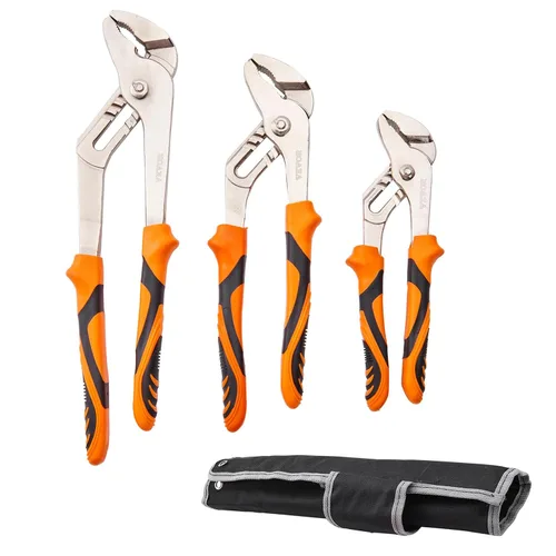 VEVOR Juego de alicates para juntas ranuradas, 3 piezas de 12/10/8 pulgadas, garantía limitada, naranja, acero de alto carbono, tratado