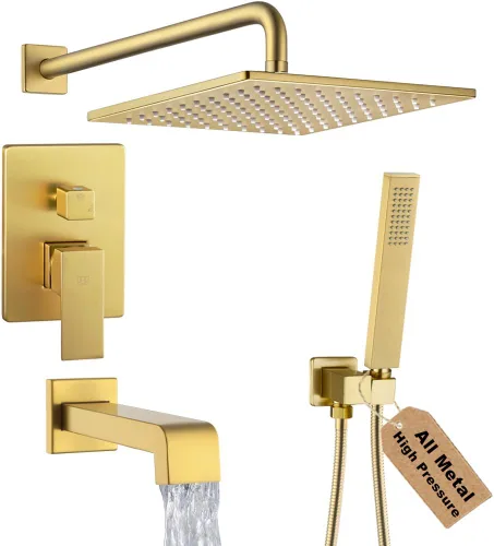 Miniatura 16 de Juego de llave de ducha en negro mate con caño de bañera, sistema de cabezal de ducha de lluvia de 8 pulgadas para baño con llave de mano de una