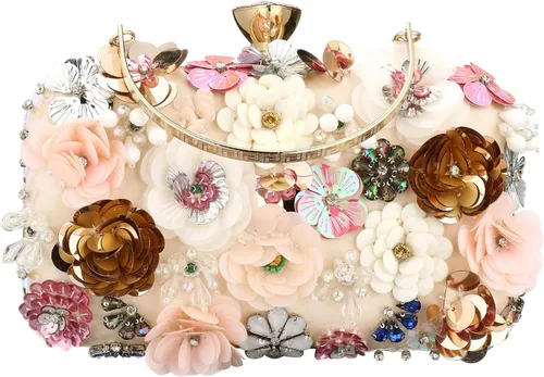 Rkrouco Bolso de mano floral para mujer bolso de mano de flores coloridas con diamantes de imitación de metal