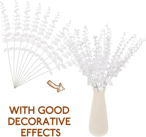 Miniatura 2 de Cabilock 20 tallos de hojas de eucalipto artificiales para decoración de bodas, ramas verdes artificiales para arreglos florales y decoración