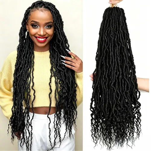 Miniatura 39 de Mytarku 8 paquetes de rastas suaves de 24 pulgadas con extremos rizados, rastas de pelo sintético de ganchillo bohemias para mujeres rastas de 1b