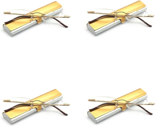 Miniatura 8 de Paquete de 4 lentes de lectura sin montura de metal con bisagra de resorte, funda delgada para hombres y mujeres