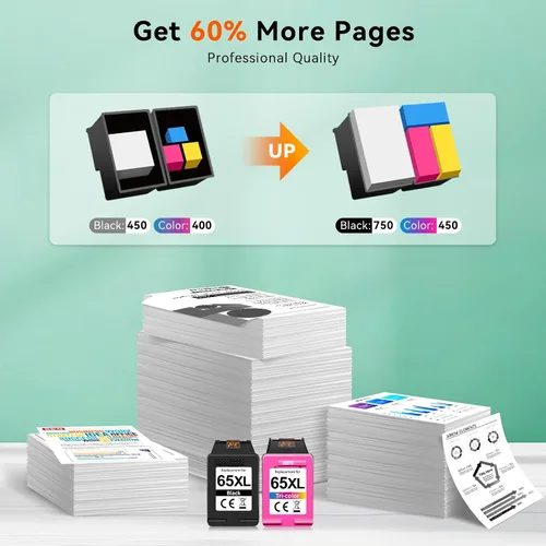Miniatura 3 de 65XL - Cartuchos de tinta color negro y negro de repuesto para HP Ink 65 XL HP65 HP65XL Uso para HP Deskjet 3755 2655 3720 3722 3723 3752 3758 2652