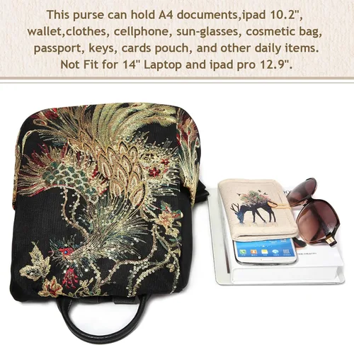 Miniatura 7 de Bolso bordado de la mochila de las mujeres, bolso antirrobo de la mochila del viaje de la lona de la moda, Bordado con purpurina, Mochilas de mochila