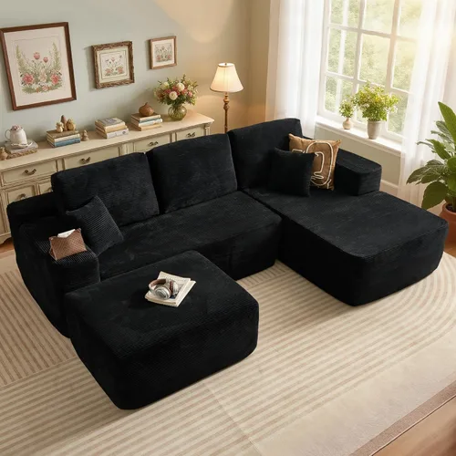 Miniatura 12 de 106" Cloud Boneless Couch with Chaise, L-Shape Deep Seat Sectional Couches, No Assembly Required, Convertible Modular Sleeper Sofa Bed, Living Room
