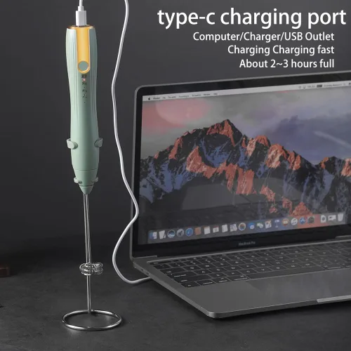Miniatura 6 de Ruciko Espumador de leche eléctrico recargable de 3 velocidades, acero inoxidable, mini portátil. Carga rápida tipo C para lattes, café, batir