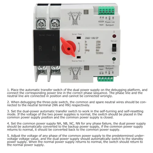 Miniatura 4 de Interruptor de transferencia automática de energía Interruptor de cambio de generador de energía ZGQ5-100/2P 220V Auto conversión de molde